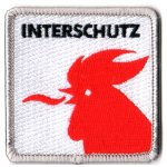 Badge Interschutz (zu 100 % bestickt, 6 x 6 cm)