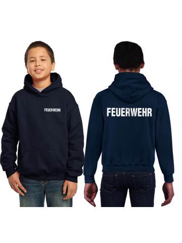 Kinder-Hoodie marin, FEUERWEHR dans argent-réfléchissant, beidseitig