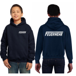 Kinder-Hoodie azul marino, FEUERWEHR con largo "F" plata-reflekt., beidseitig