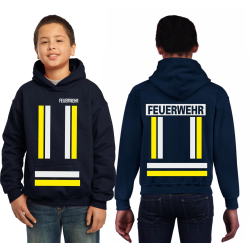 Kinder-Hoodie navy, FEUERWEHR with yellow and silver...