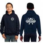 Kinder-Hoodie azul marino, CHICAGO FIRE DEPT. con ejes y Flamme en blanco