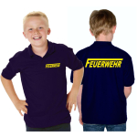 Kinder-Polo navy, FEUERWEHR with long "F" beidseitig in neonyellow