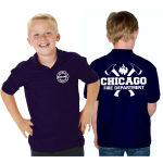 Kinder-Polo blu navy, CHICAGO FIRE DEPT. con assin e Flamme nel bianco
