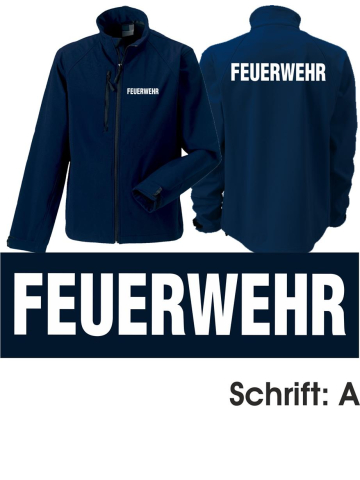Softshelljacke azul marino, FEUERWEHR fuentetyp "A" (blanco), beidseitig