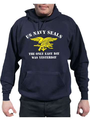 Hoodie azul marino, azul marino SEALS - The Only Easy Day Was Yesterday (blanco/amarillo)