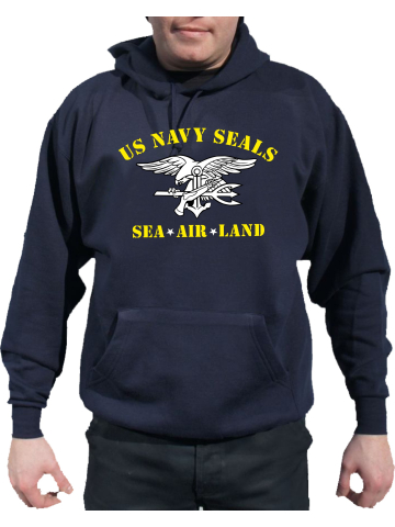 Hoodie navy, NAVY SEAL (Sea - Air Land) weiß und gelb