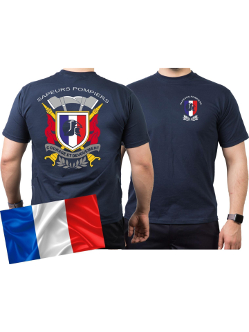 T-Shirt marin, Sapeurs Pompiers France - Courage et Devouement, multicolore