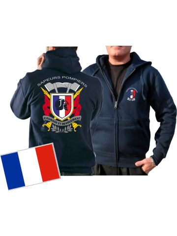 Veste à capuche (marin/bleu marine) Sapeurs Pompiers - Courage et Devouement, multicolore