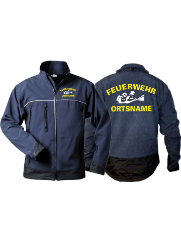 Giacca WorkSoftshell blu navy, FF neongiallo/bianco AGT con nome del luogo