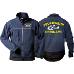 Giacca WorkSoftshell blu navy, FF neongiallo/bianco AGT con nome del luogo