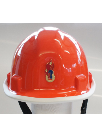 Jugendfeuerwehr-Helm, orange, aus PE mit DJF-Abz. und 4-Punkt-Gabelriemen