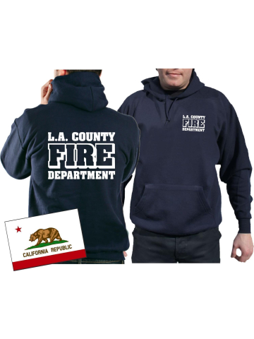 Hoodie azul marino, L.A.County Fire Department en blanco