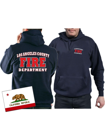 Hoodie azul marino, Los Angeles County Fire Department en blanco/rojo