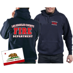 Hoodie azul marino, Los Angeles County Fire Department en blanco/rojo