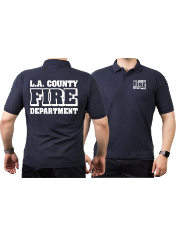 Polo azul marino, L.A. County Fire Department en blanco
