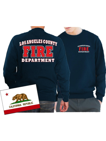 Sweat azul marino, Los Angeles County Fire Department en blanco/rojo