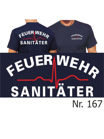 T-Shirt navy, FEUERWEHR Sanitäter (weiß/rot)