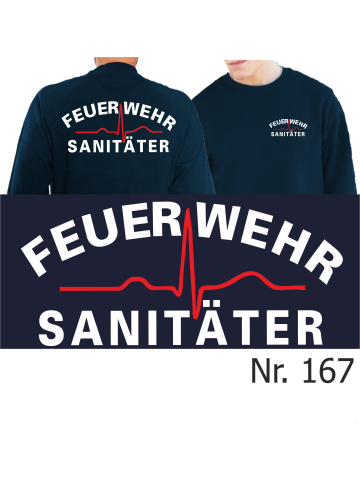 Sweat blu navy, Feuerwehr Sanitäter bianco/rosso