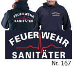 Hoodie navy, Feuerwehr Sanitäter weiß/rot