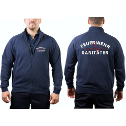 Sweat jacket navy, Feuerwehr Sanitäter white/red