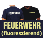 Functional-T-Shirt navy with 30+ UV-Protection, FEUERWEHR fluorezierende font