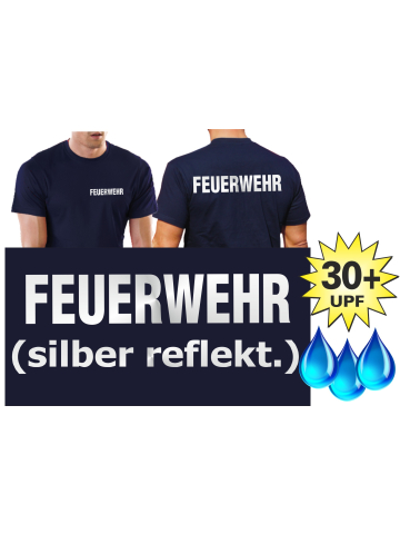 Funktions-T-Shirt navy mit 30+ UV-Schutz, FEUERWEHR silber-reflektierend