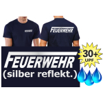 Functional-T-Shirt navy with 30+ UV-Protection, FEUERWEHR with long "F" silver-reflekt.