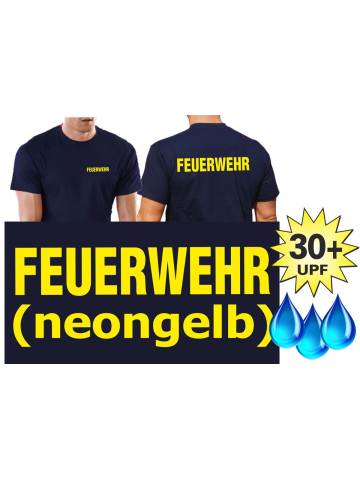 Functional-T-Shirt navy with 30+ UV-Protection, FEUERWEHR in neonyellow