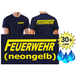 Funktions-T-Shirt navy mit 30+ UV-Schutz, FEUERWEHR mit langem "F" neongelb