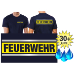 Funktions-T-Shirt navy mit 30+ UV-Schutz, FEUERWEHR silber/neongelb/silber