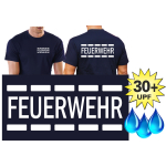 Funktions-T-Shirt navy mit 30+ UV-Schutz, FEUERWEHR im Polizeidesign in weiß