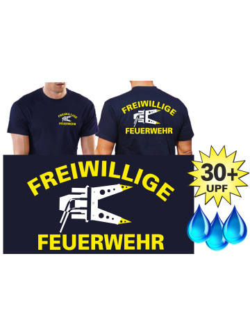 Funktions-T-Shirt navy mit 30+ UV-Schutz, FF mit Spreizer, neongelb/weiss