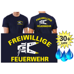 Funktions-T-Shirt navy mit 30+ UV-Schutz, FF mit Spreizer, neongelb/weiss