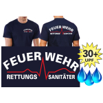 Funcional-T-Shirt azul marino con 30+ UV-proteccion, Rettungssanitäter (blanco/rojo)