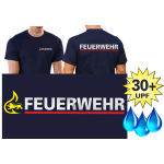 Fonctionnel-T-Shirt marin avec 30+ UV-protection, BaWü avec Stauferlöwe nach VwV, FEUERWEHR argent avec rouge Streifdans hinten