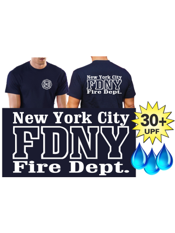 Funktions-T-Shirt navy mit 30+ UV-Schutz, New York City Fire Dept. (outline) - "343"