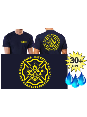 Funcional-T-Shirt azul marino con 30+ UV-proteccion, "HazMat Co.1" (Gefahrguteinheit)