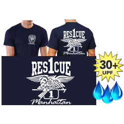 Funktions-T-Shirt navy mit 30+ UV-Schutz, "Rescue 1...