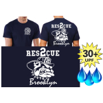 Functional-T-Shirt navy with 30+ UV-Protection, Resc. 2 fire fighting bulldog
