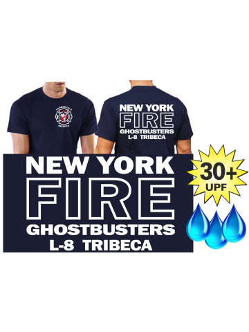 Funcional-T-Shirt azul marino con 30+ UV-proteccion, Ghostbusters NYC Ladder 8 Tribeca Manhattan