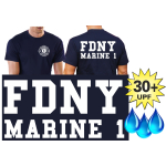 Funzionale-T-Shirt blu navy con 30+ UV-protezione, New Yorker Feuerwehr, Marine 1, Manhattan, (biancoe font)