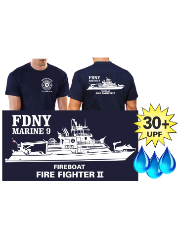 Funktions-T-Shirt navy mit 30+ UV-Schutz, New Yorker Feuerwehr, Marine 9 "Firefighter II" (einfarbig)
