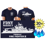 Funktions-T-Shirt navy mit 30+ UV-Schutz, New Yorker Feuerwehr, Marine 9 "Firefighter II" (einfarbig)