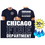 Functional-T-Shirt navy with 30+ UV-Protection, Chicago Fire Dept., white font with Standard-Emblem