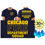 Funzionale-T-Shirt blu navy con 30+ UV-protezione, Chicago Fire Dept.-Squad, giallo font con Standard-Emblem