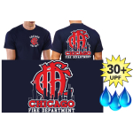 Fonctionnel-T-Shirt marin avec 30+ UV-protection, Chicago Fire Dept.-Skyline avec vieille Emblem