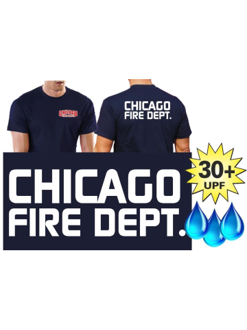 Fonctionnel-T-Shirt marin avec 30+ UV-protection, Chicago Fire Dept., Chicago Fire Dept., police de caractère