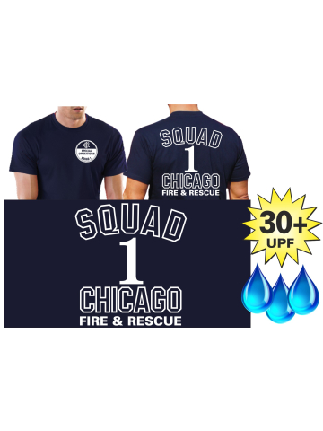 Funzionale-T-Shirt blu navy con 30+ UV-protezione, Chicago Fire Dept., Squad 1 - Special Operations