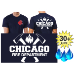 Funcional-T-Shirt azul marino con 30+ UV-proteccion, Chicago Fire Dept. con ejes y CFD-Emblem