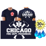 Functional-T-Shirt navy with 30+ UV-Protection, Chicago Fire Dept. with axes, Paramedic, zweifarbig